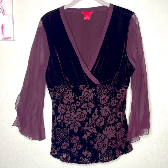 Sunny Leigh Tops - Sunny Leigh deep burgundy velvet and sheer top